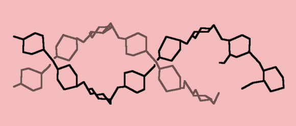 A section of a starch chain—hundreds of glucose molecules linked together | Source: Wikipedia  Creator:  Laghi.l