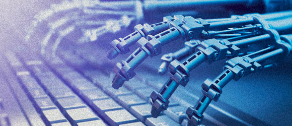 Robotic hands typing. Illustration: Science photo library