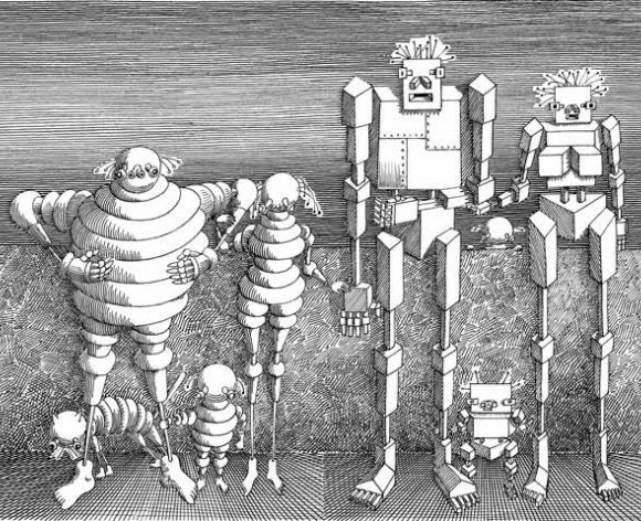 Robots are human too | Illustration: Daniel Mroz. From the first edition of “The Cyberiad”