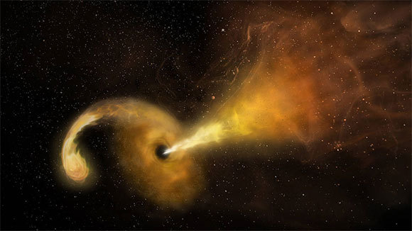 Model of a star torn apart as it is  swallowed by a black hole. Illustration: Sophia Dagnello, NRAO / AUI / NSF